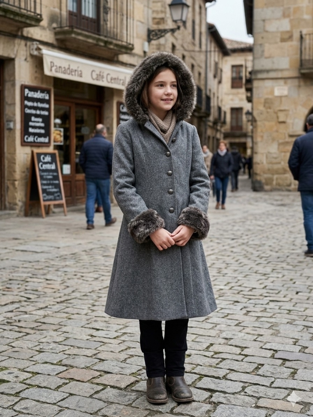 Rothschild Gray Hooded 100% Wool Coat with Faux-Fur Trim